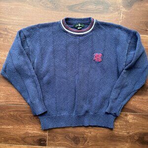 Hunt Club Blue Crewneck stripes logo sweater coastal preppy nautical winter ski
